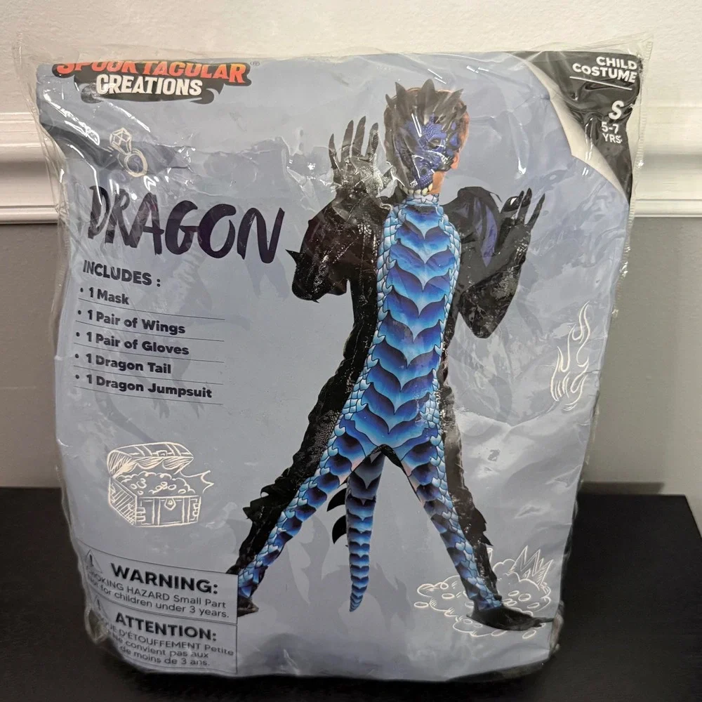 Spooktacular Creations Dragon Costume Kids Small 5-7 Blue Black 5pc Set
